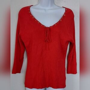August Silk Knits Red Lace-Up Women's Blouse Sz XL